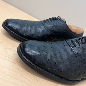 Elegant Ostrich Leather Oxford Black Men's Salvatore Ferragamo Style Dress Shoes